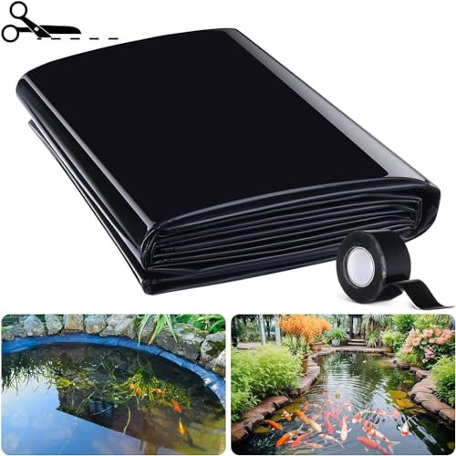 Dtyubfg 5 x 7 m Pond Liners, Black HDPE Pond Liners, Heavy Duty, Flexible Garden Ponds Sealing Film, Pond Membrane Film for Fish Ponds, Fountains, Water Garden and Waterfall