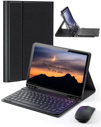 TUNKARMOR Custodia per tastiera per Samsung Galaxy Tab S6 Lite 10,4 2024 2022 2020 Portapenne integrato con mouse - Nero