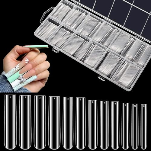 Capsule Americaine Ongle Carré Long: 240 Pièces Ballerina Ongle Pose Americaine pour Femme Filles - 3XL Capsules Ongles pour Salons Maison - 12 Tailles