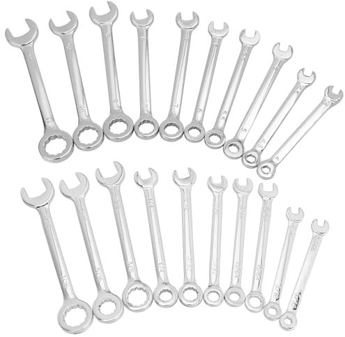 Gasea 20pcs Mini Ignition Wrench Set – Metric & SAE Combination Spanner Set 4-11mm & 5/32-7/16 | Open End & Box End Carbon Steel Spanners for Furniture Assembly, Automotive & Small Equipment
