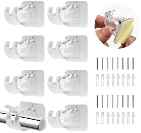 TAIANJI 8 Stück Selbstklebende Gardinenstange, Gardinenhaken Selbstklebend Handtuch Stangen Ohne Bohren Gardinen Stangen Haken, Kleben Wand mit Schrauben für Badezimmer, Küche Gardinenstange