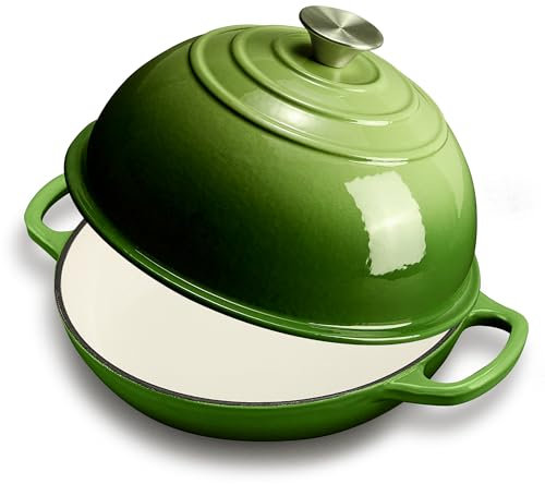 Gusseisen-Brotbackofen für Sauerteig, 6Qt Brotbackform mit Deckel, emaillierter Sauerteig-Dutch Oven zum Brotbacken, ofenfest bis 250 °C, Grün