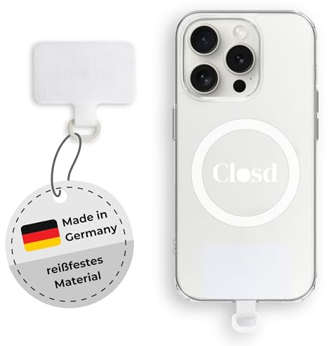 Closd Halterung für Handyketten, extrem reißfest, absolut sicher, weiß, universal für jede Handyhülle, Made in Germany, sehr dünn nur 0,75 mm