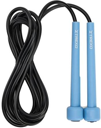TREXO Basic Springseil Fitness mit verstellbarer Länge bis zu 275 cm Springseil verstellbar ideal für Training aus PVC und PP mit verstellbaren Griffen, leicht und bequem