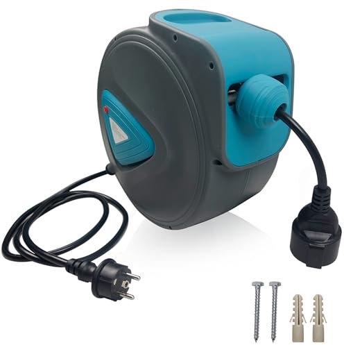 SUBTLETY 20m Kabeltrommeln mit Eurostecker Automatisch Verlängerungskabel Aufroller Wandmontage Kabelverlängerungen Flexible Kabelaufroller mit Überhitzungsschutz für Werkstätten, Garagen