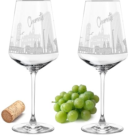 Gravur-Max Weinglas 2er Set 560 ml Skyline „Chemnitz“ – Leonardo Puccini Glas mit Lasergravur – Hochwertiges, spülmaschinenfestes & stoßfestes Weinglas mit Spruch – Geschenk für Weinliebhaber