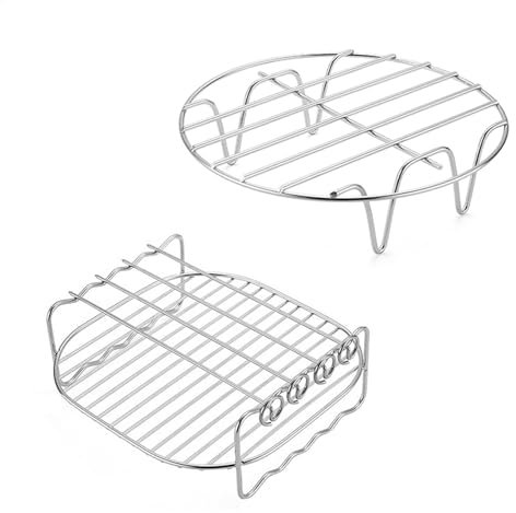 2 Pieces Stainless Steel Air Fryer Rack Set, 7 Inch Air Fryer Round Rack and Double Layer Rack with 4 Skewers for Cooking Steaming Baking Cooling Roasting, Air Fryer Accessories, Fits Most Air Fryers