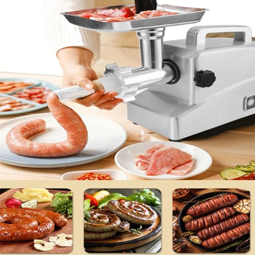 CHONGHAN 2000W Electric Meat Grinder, Sausage Stuffer Maker, Food Grinder with Blade & 3 Plates, Sausage Stuffer Tubes & Kit, Stainless Steel Heavy Duty Meat Mincer Machine for Home Kitchen