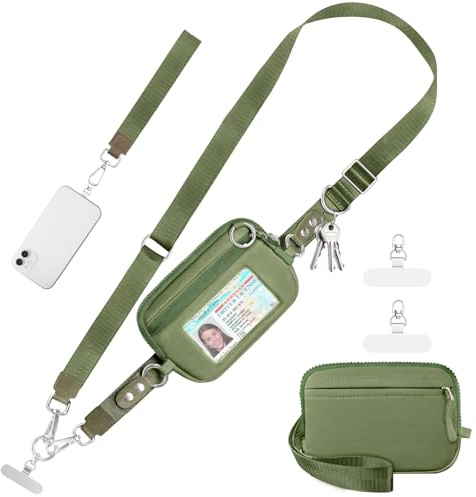 Tiostep Clip and Go Strap for Phone with Wallet Crossbody Phone Lanyard Adjustable and Detachable RFID Wristlet Wallet with ID Window and Zipper