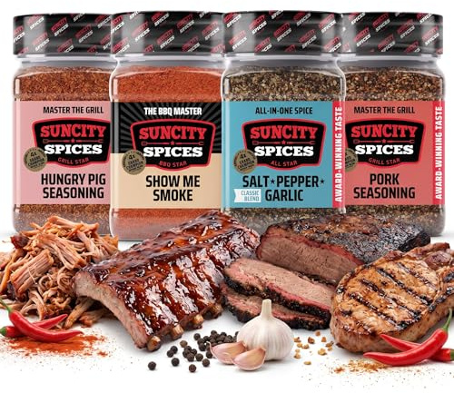 SunCity BBQ Rub Best of Pork Set 4x250g - Grillgewürze für Pulled Pork, Schweinebraten, Koteletts & mehr - Preisgekrönt bei internationalen Meisterschaften - Grill Geschenke für Männer