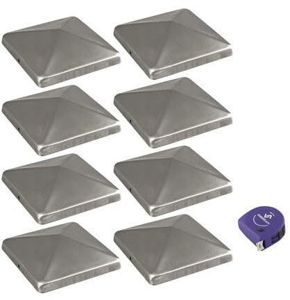 vasalat Pfostenkappe 12x12 cm - Pfosten Abdeckkappen - Pfostenabdeckung aus rostfreiem Edelstahl inklusive Schrauben - 8 Stück