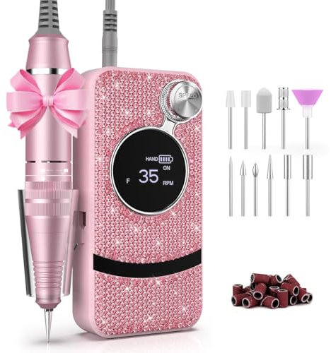 NEMEIR Ponceuse Ongle,Ponceuse pour Ongles Professionnel Diamant, 35000 RPM avec 11 Embouts,Portable pour Décapage Gel Acrylique, Manucure Professionnelle à Domicile ou Salon, Kit Complet