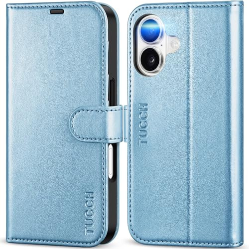 TUCCH Wallet Case with Card Holder for iPhone 17 (6.3), Shiny Light Blue | RFID Blocking, Viewing Stand, Shockproof TPU, Premium PU Leather, Magnetic Closure, Foldable Folio Flip Cover