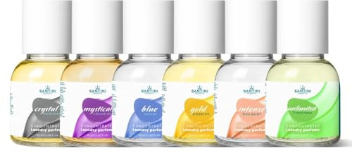 SANTINI Wäscheparfüm für Frischen und Langanhaltenden Duft - Wäscheduft für Alle Textilien Geeignet, Hergestellt in EU aus Französischen Premiumölen (6x50ml, Kleines Set)