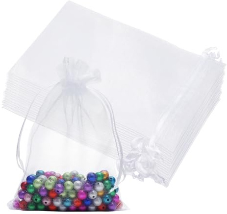 VOSSOT 20 Stück OrganzasäCkchen 10x15 Schmuckbeutel mit Kordelzug Organza SäCkchen Organzabeutel Geschenkbeutel Geeignet für Schmuck, SüßIgkeiten, Trockenblumen, Haarnadeln, Schokolade