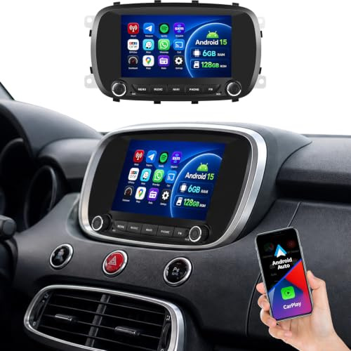 OiLiehu 6G+128G 8 Core Android 15 Autoradio per Fiat 500X 2014-2020 Carplay Android Auto 7'' Autoradio con Schermo Bluetooth GPS FM RDS Mirror Link WiFi SWC DSP/EQ