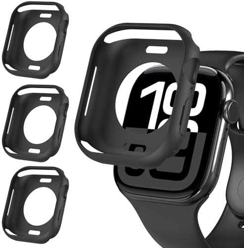 ivoler 3 Stücke Weiche TPU Schutzhülle für Apple Watch Series 11/10 46mm (Ohne Displayschutzfolie), Ultradünne Stoßfest Silikon Hülle Kratzfeste Bumper Schutz Case, Schwarz