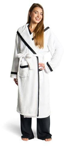 OHS Flannel Fleece Dressing Gowns Womens Piped, Super Soft Warm Comfy Full Length Bathrobe for Sleepwear
