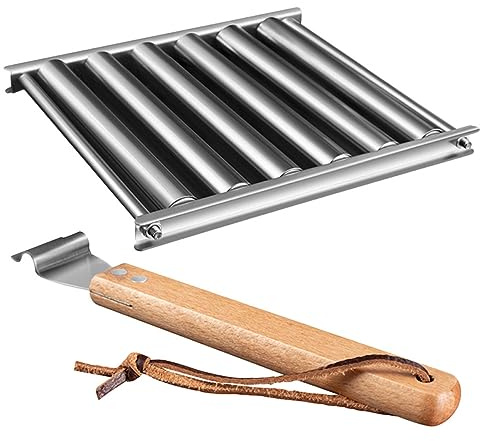 INOOMP Edelstahl Wurst Roller mit Holzgriff BBQ Wurstgrillständer für Outdoor Grill Kompakt Hitzebeständig für Camping und Gartenparty Mehrfach Verwendbar
