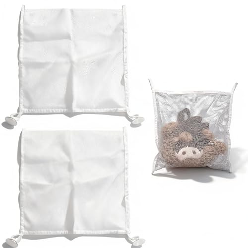 Alinw 2 Pcs Bath Toy Storage, Bath Bathroom Toy Holder Storage Net Tidy Bag Basket with 8 Waterproof Self Adhesive Hooks for Kids Bathtub Water Toys