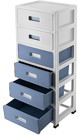 POTYYH Rollcontainer mit 6 Schubladen, Schubladenschrank mit Rollen, Bürocontainer aus Kunststoff, Rollschrank für Schlafzimmer Wohnzimmer und Büro, 35x26x83.5cm