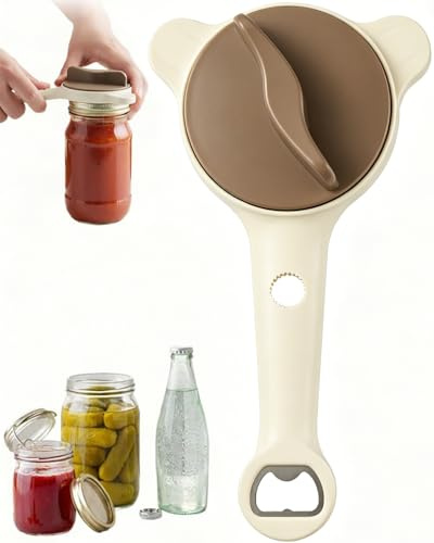 Multifunctional Retractable Bottle Opener, 4 in 1 Adjustable Stainless Steel Lid Remover, for Seniors & Arthritis Sufferers, Fits Kitchen Jars, Bottles & Cans (White)