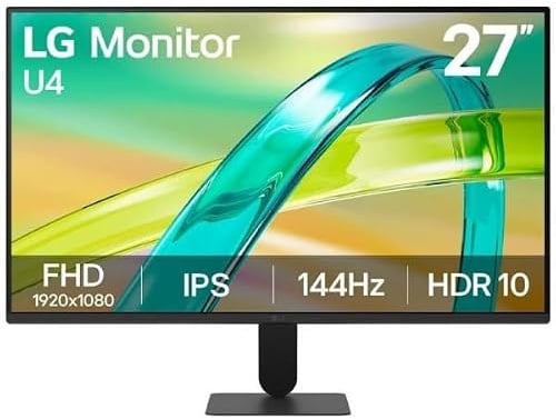 LG 27U411B Monitor 27 Full HD (1920x1080) IPS 144Hz, 1ms MBR, HDR10, FreeSync Premium, sRGB 99%, HDMI, Schermo Antiriflesso, Design Borderless, Nero
