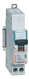 406884 Disjoncteur Legrand 20A unipolaire + neutre DX3 - courbe C - 4,5/6kA - AUTO+VIS - 1 module