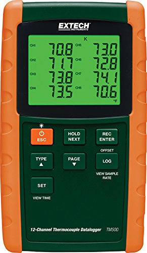 Extech TM500 12-Kanal Datenaufzeichnendes Thermometer | 12 Kanäle, 6 Thermoelementtypen (J/K/E/T/R/S), zeigt CH1-8 oder CH9-12, SD-Excel-Logging, 5-stell. LCD