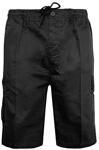MyShoeStore Mens Cargo Shorts Plain Combat Casual Summer Beach Poly Cotton 6 Pockets Work Short Elasticated Waist Lightweight Pants(Black Shorts,3XL)