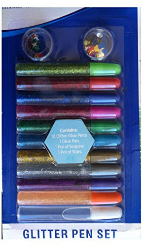 10 GLITTER GLUE PENS ,1 GLUE PEN,1 POT OF SEQUINS & STARS KIDS ART CARDS CRAFT GLITTER GLUE SET
