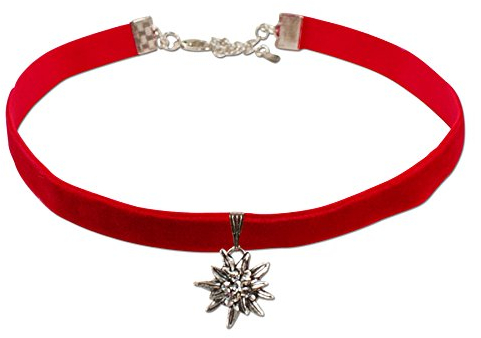 Alpenflüstern Trachten-Samt-Kropfband Strass-Edelweiß klein - Trachtenkette enganliegend, Kropfkette elastisch, Damen-Trachtenschmuck, Samtkropfband schmal rot DHK099