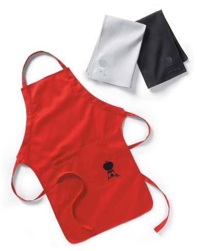 Weber 6477 Tablier de Barbecue Rouge et Serviettes Bicolores