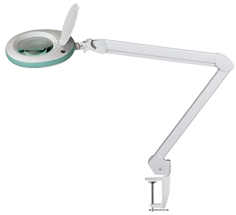 Lumeno LED Lupenleuchte 7213GN Lupenlampe mit 127 mm Echtglaslinse, Arbeitsplatzlampe, Kosmetiklampe, geeignet für Kosmetik, Bastler, Lesehilfe Vergrößerungslampe, 3 Dioptrien Grün
