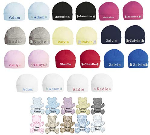 Oh Sew Simple 100% Super Soft Double Layered Cotton Personalised Embroidered Baby Hat - Available in 3 Sizes and 8 Colours to Choose from Multicoloured