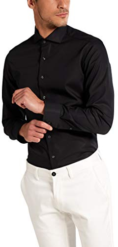 eterna Herren Hemd Langarm Slim Fit, Schwarz , W43 Langarm