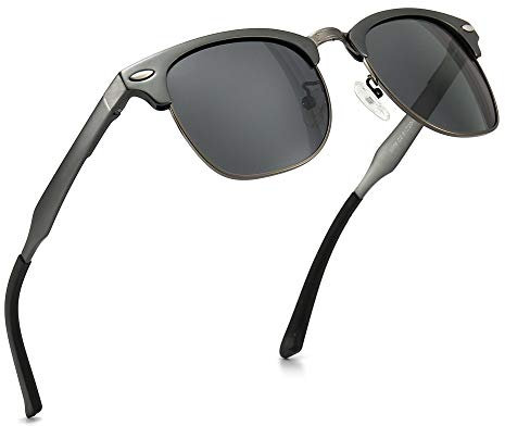 SUNGAIT Retro Runde Halbrandlos Polarisierte Sonnenbrille UV-Schutz für Männer/Frauen-SGT016 (Gunmetal Rahmen/Graue Linse)