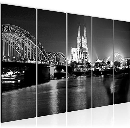 Runa Art Wandbild XXL Köln Wohnzimmer Schlafzimmer 200 x 80 cm Schwarz Weiss 5 Teilig - Made in Germany - 602655c