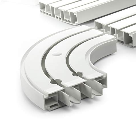 DQ-PP GARDINENSCHIENEN und Rundbogen Set | 360cm | PVC | 2-läufig | Weiss | inkl. Befestigungsmaterial | 3,6m (4 x 90cm + 3 x Verbinder) | Gardinen Schiene Vorhangschienen