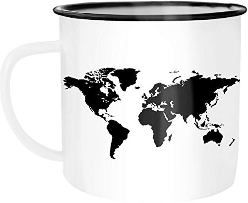 Autiga Enamel Mug World Map Coffee Mug White / Black One Size