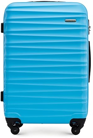 WITTCHEN Reisekoffer Rollkoffer Trolley Mittlerer Koffer Reisekoffer Hartschale aus ABS Mittelgroßkoffer mit 4 Spinner-Rollen Zahlenschloss Teleskopgriff Groove Line Größe M Marineblau