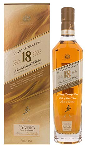 Personalised Johnnie Walker 18 Year Old Whisky Gift for Men (Platinum Label), Customised Engraved Whisky Bottle, Blended Scotch Whiskey with Custom Engraving, Premium Alcohol Gift Ideas
