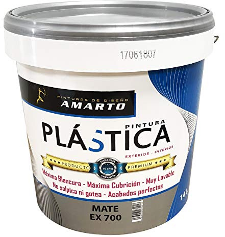 Pintura plastica acrilica mate ex-700 Exterior/Interior Excelente blancura, rendimiento y cubrición, muy resistente al frote. (4 L, Blanco Mate)