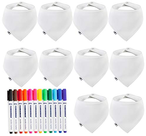 FUTURE FOUNDER Baby Weiße Lätzchen zum Bemalen Dreieckstuch 10er baumwoll Spucktuch und 12 Premium Marker Textilstiften Ideal zum Selbst Gestalten und Bemalen Perfektes für Babyshower