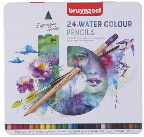 Bruynzeel Expression Aquarellstifte 24er-Set + Pinsel im Metalletui | wasserlösliche Stifte für Erwachsene, Bullet Journaling