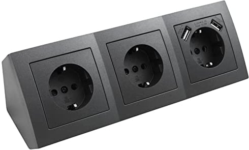 MC POWER Steckdosenblock Unterbausteckdosen | FLAIR | Ecksteckdose Steckdosenleiste 3-fach + 2x USB, 230V~/16A, Aufbau, duneklgrau anthrazit, matt