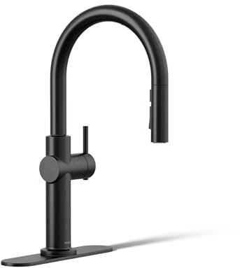 Kohler 22974-BL Crue - Grifo de cocina sin contacto con pulverizador extraíble, activación sin contacto, sensor de movimiento, grifo manos libres, negro mate