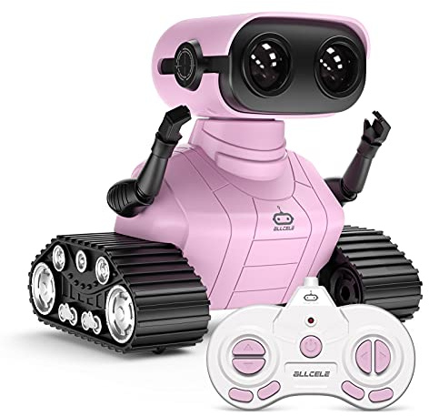 ALLCELE Girls Robot Toy, Rechargeable RC Robot for Kids, Remote Control Toy with Music and LED Eyes, Gift for Children Age 3 Years and Up - Pink
