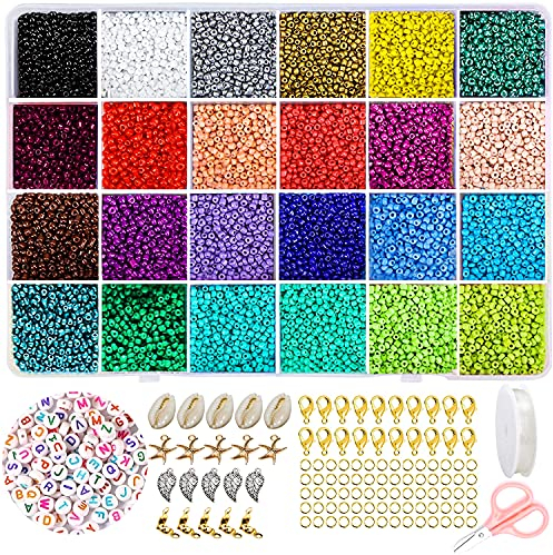ZUZGO Perlen Glasperlen zum Auffädeln Mini Rocailles 2mm Kleine Bastelperlen 24250 für Art & Schmuck Herstellung Kinder DIY Armbänder Ohrring Party Halsketten Zubehör mit 24-Gitter Aufbewahrungsbox