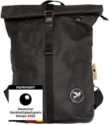 Papero ® Rolltop Rucksack Damen & Herren Cougar aus Kraft Papier- Roll Top Backpack - Lässige Rucksäcke für Freizeit, Uni & Schule, wasserabweisend, reißfest für 17 Zoll Laptop 22L (schwarz, 18 L)